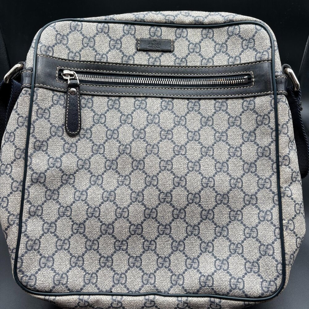GG Blue Monogram Canvas Messenger Bag